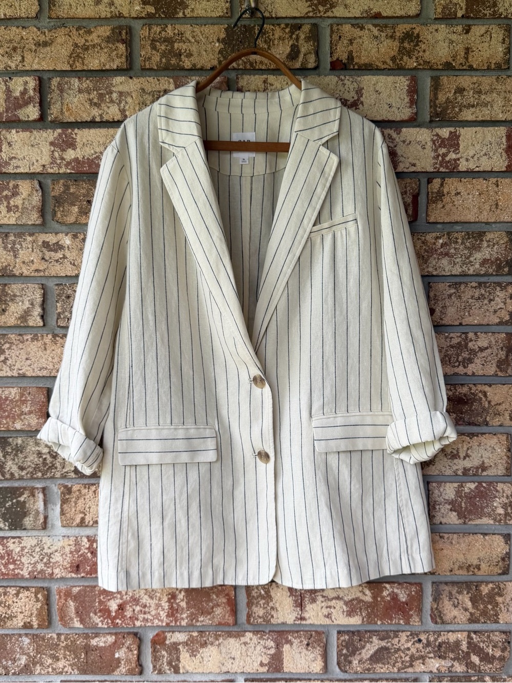 GAP Relaxed Stripe Linen-Blend Blazer Women’s Size XL Beautiful Condition!